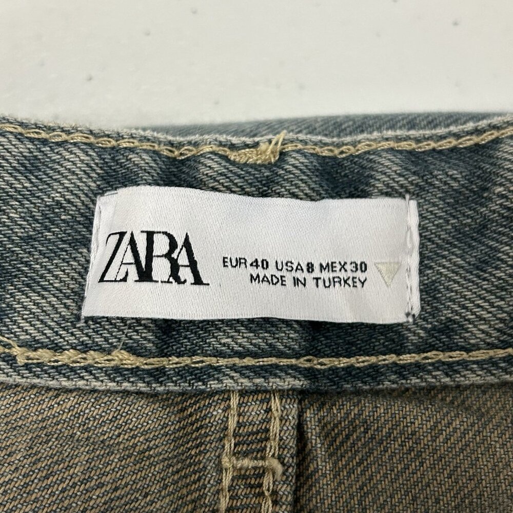 ZARA Women's 8 Jeans Blue Straight Leg High Rise Relaxed Baggy Cuffed Hem Denim - Picture 3 of 14